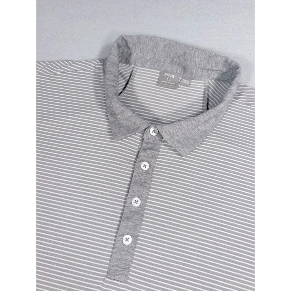 Ping SensorCool Men XXL Grey White Striped Golf Polo Shirt Short Sleeve Tencel